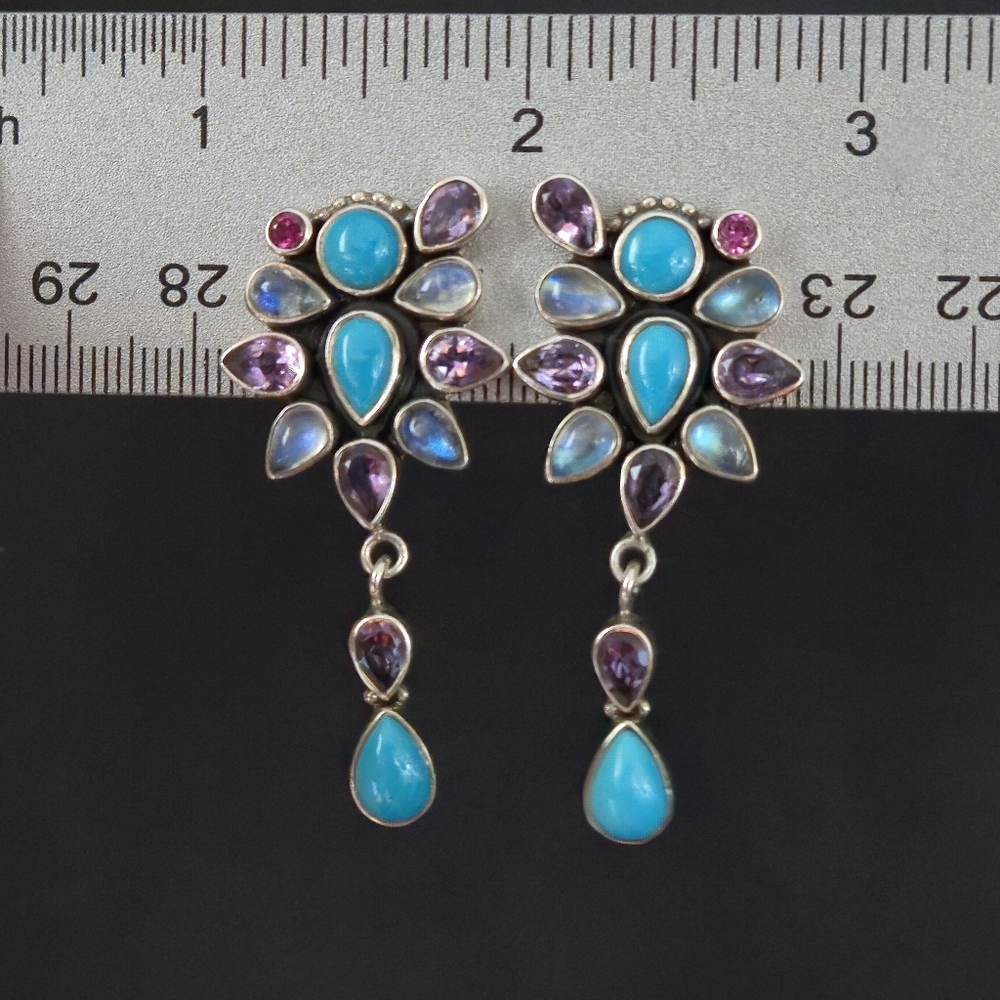 Nicky Butler 925 Sterling Silver Clip-on Turquoise Moonstone Amethyst Earrings - Picture 5 of 15